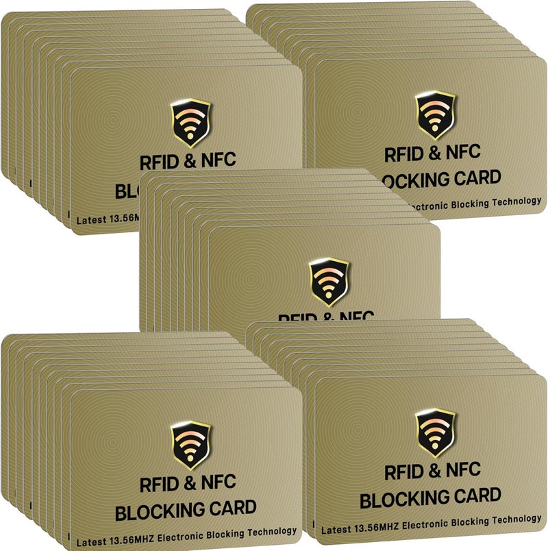 SaiTech IT RFID Cards, 50 Pack One Card Protects Entire Wallet Purse For Men & Women, NFC Contactless Bank Debit Credit Card Protector ID ATM Guard Card – Golden - Image 1
